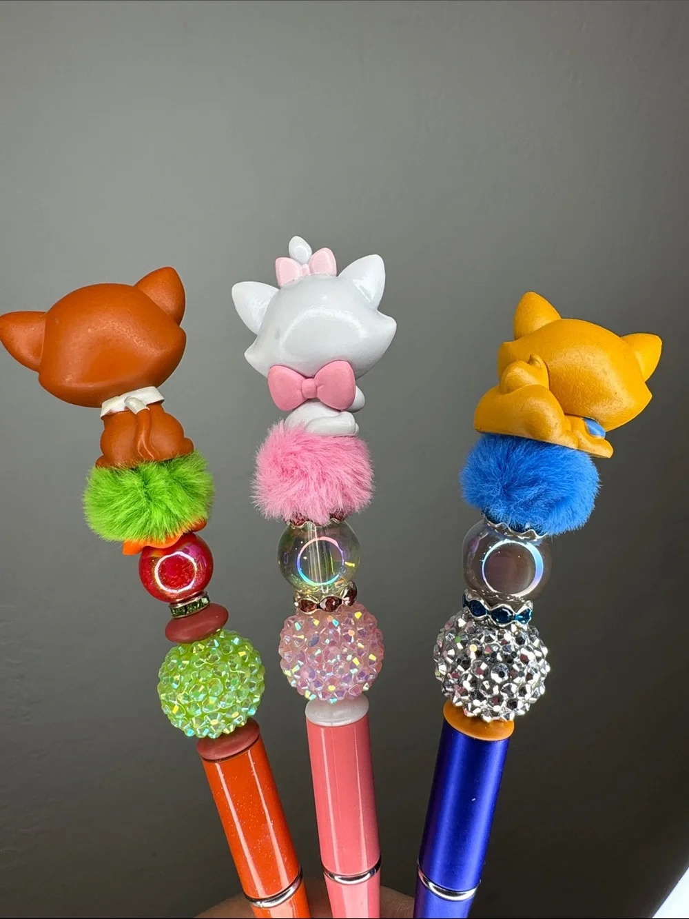 Cute Cat Pom-Pom Ballpoint Pen Set - Pink, Orange, Blue
